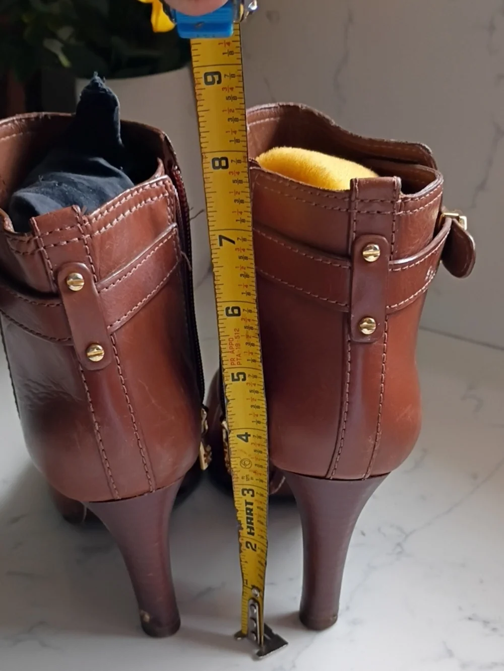 Tory Burch Chestnut Brown Leather Ankle Booties with Logo Accent
